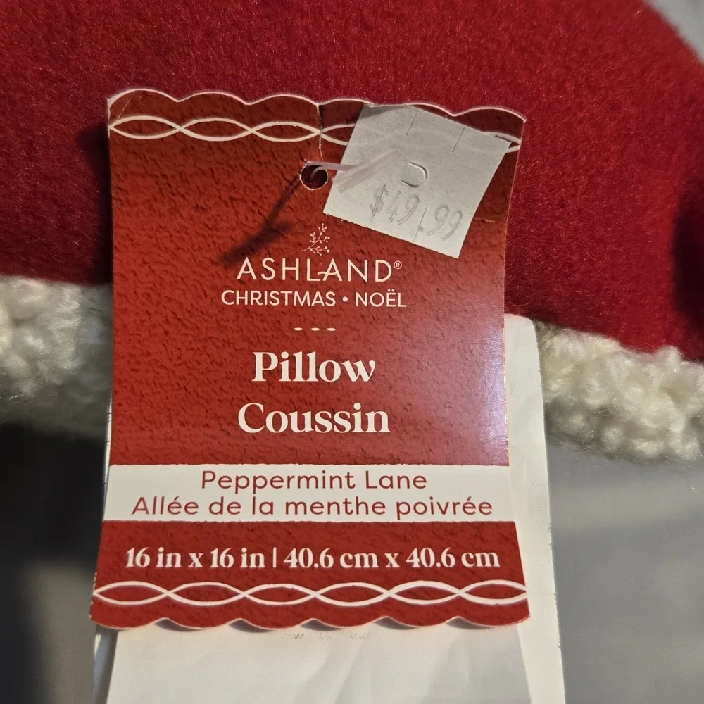 Ashland Peppermint Lane Santa Pillow 16x16 Christmas Hooked NWT